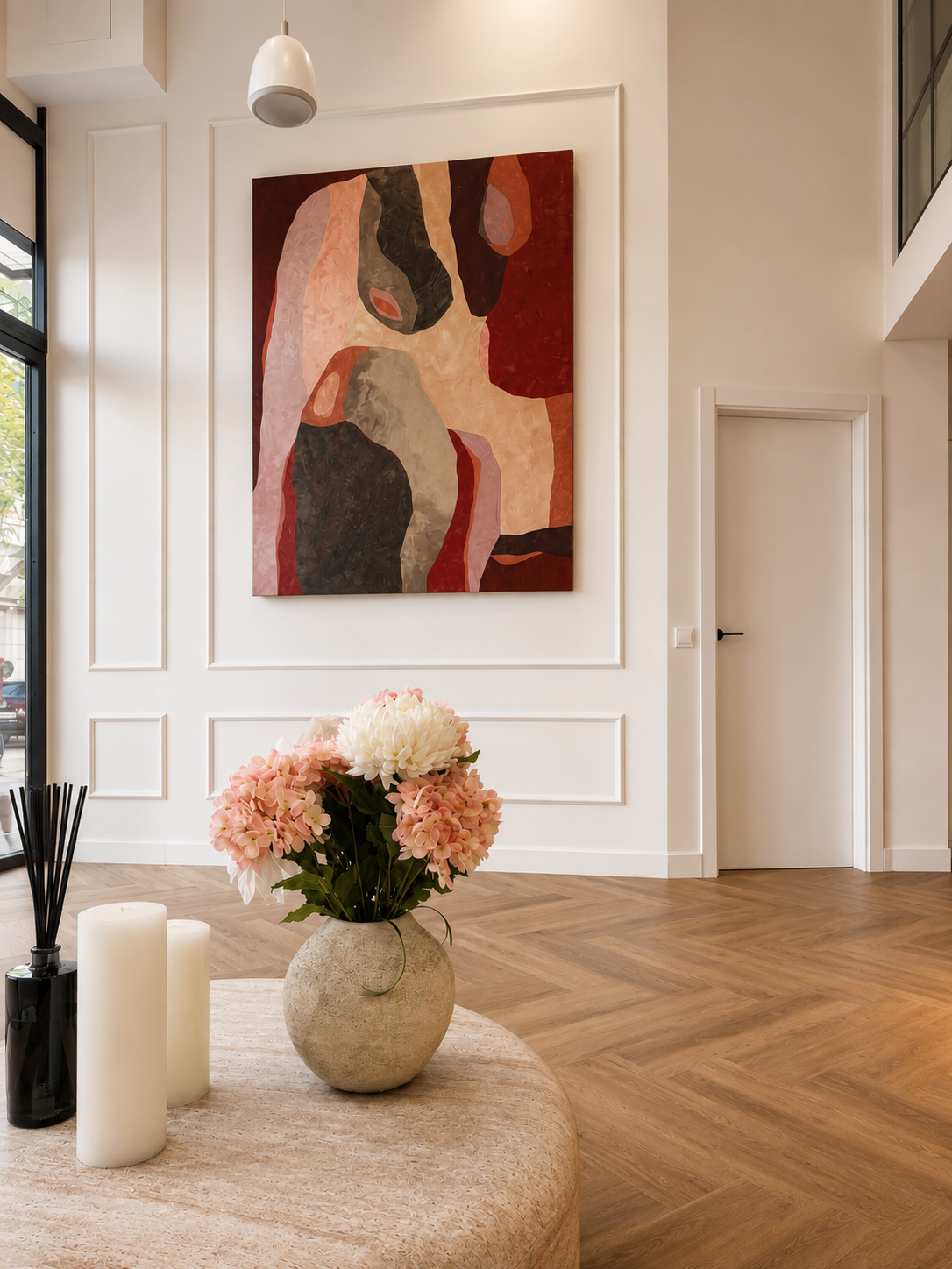 Original contemporary artwork displayed in the Skin Medical Clinic gallery space